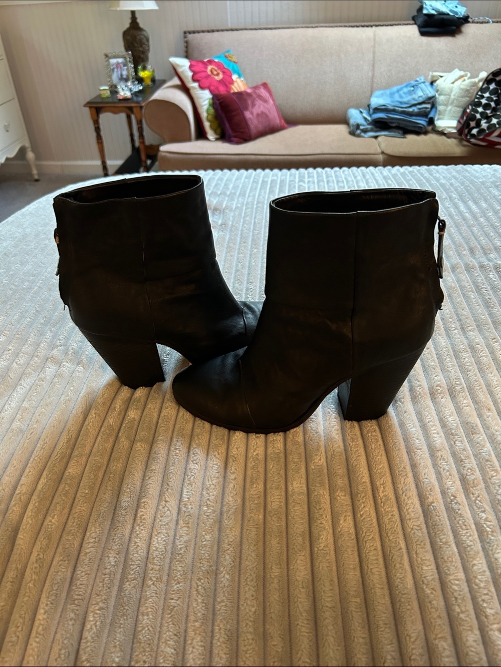 rag & bone Black Leather Block Heel Ankle Booties